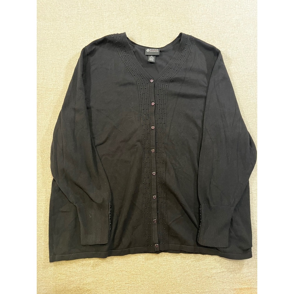 Black Beaded Knit Cardigan Button Front Sweater Plus Size 3X Whimsigith